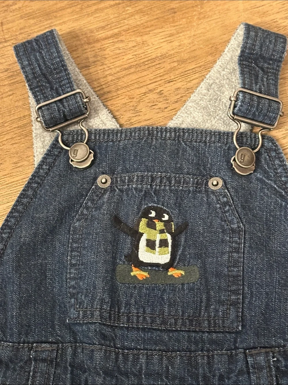 Vintage GYMBOREE Penguin Champ Denim Overalls sz 2T snowboard fall winter EUC